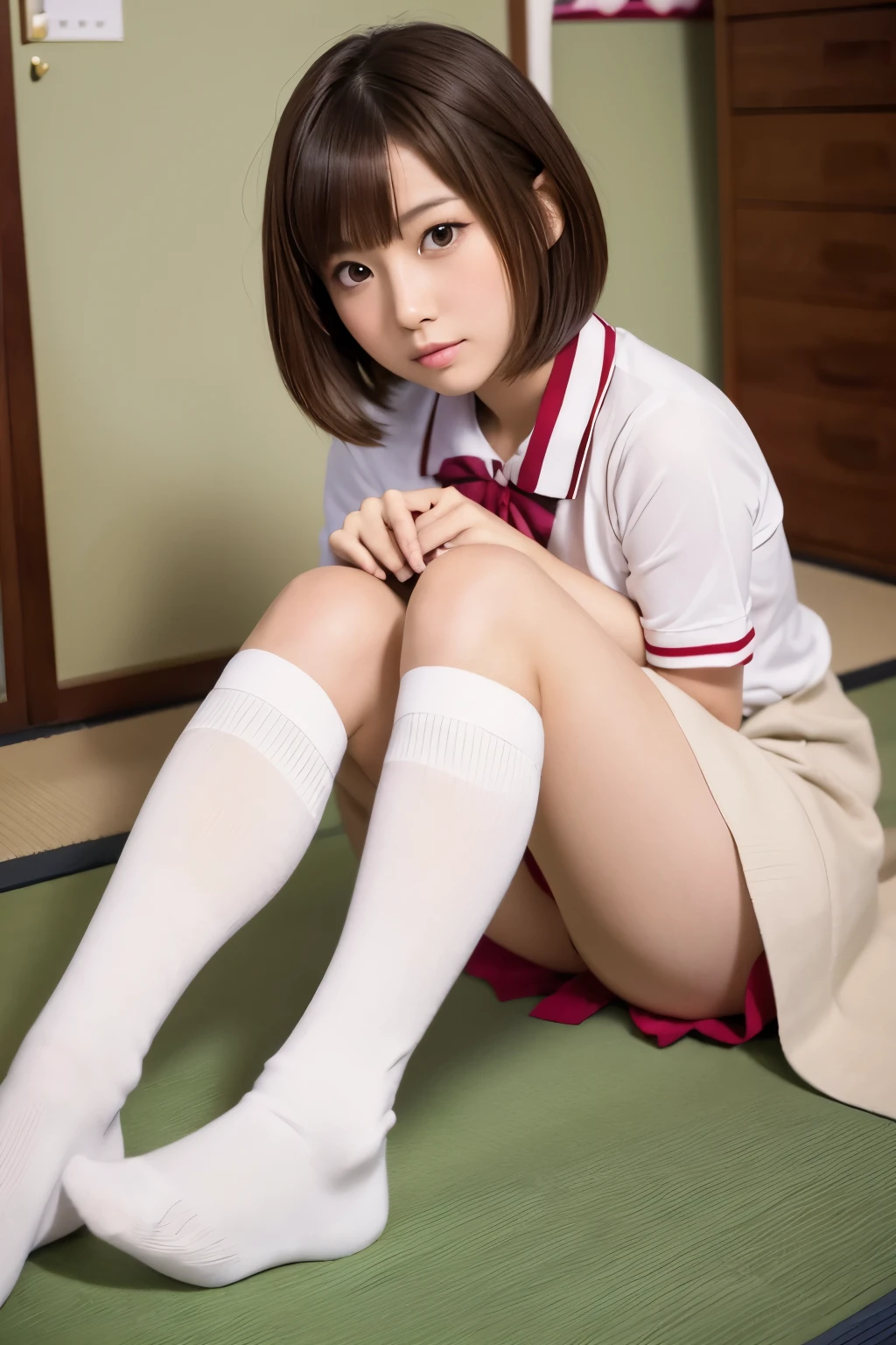 Japanese,beautiful girl,student,Bob Hair,Brown Hair,Knee-high socks,NSFW,Erotic
