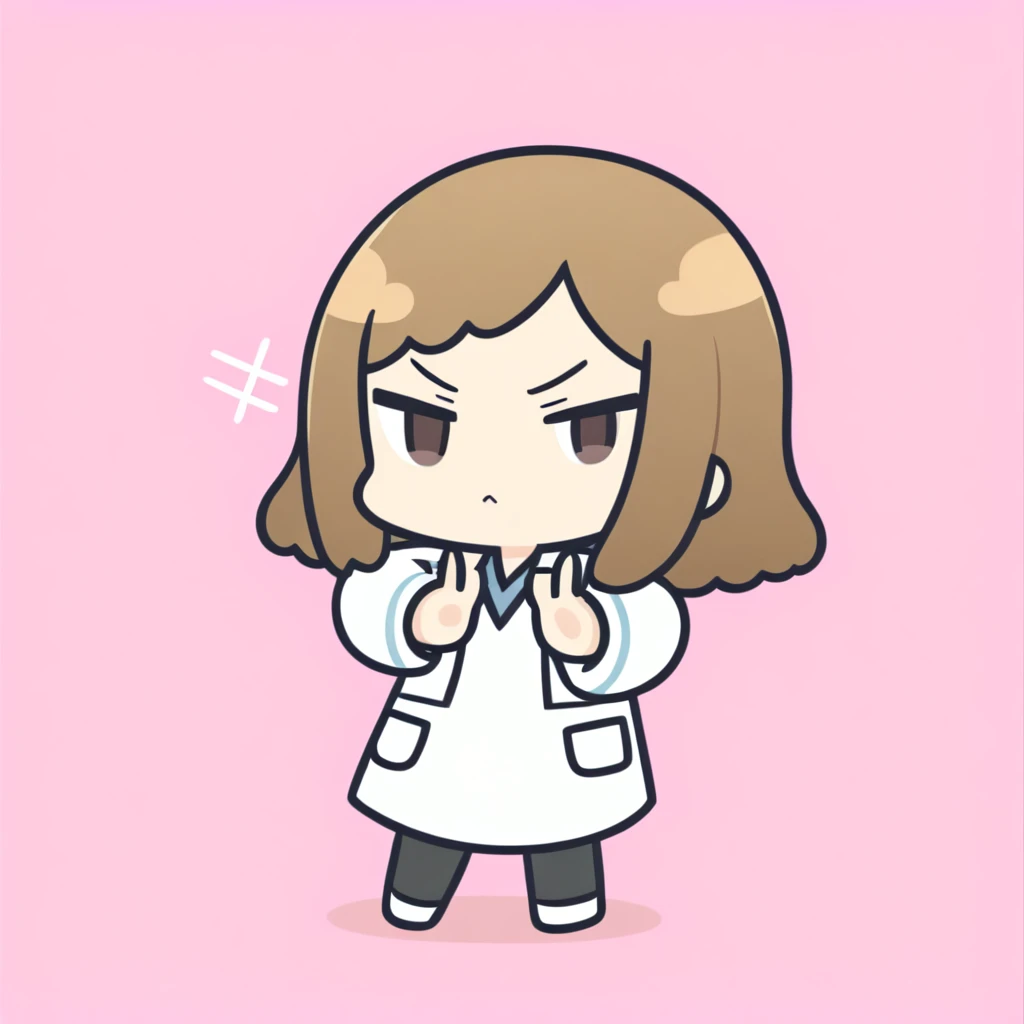 cute, chibi, doctor girl, making an x with her arms, serious