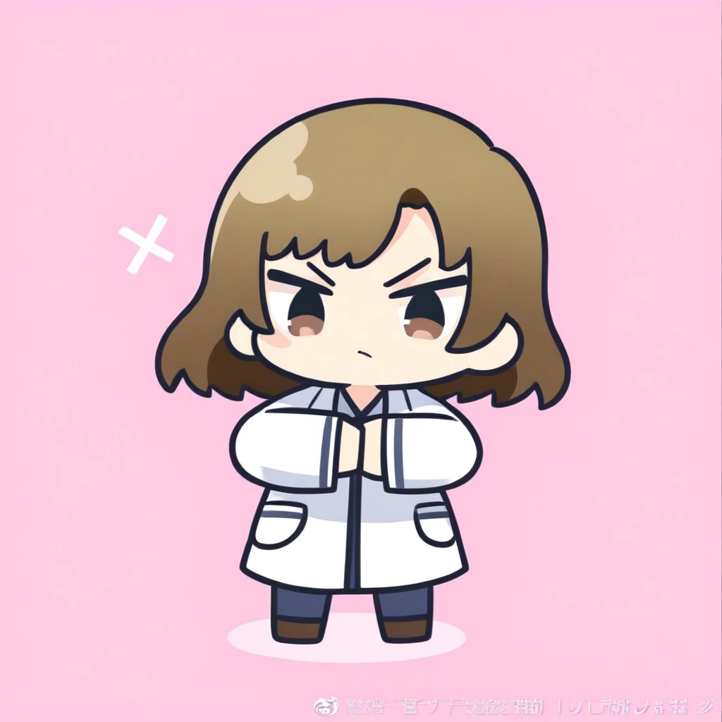 cute, chibi, doctor girl, making an x with her arms, serious