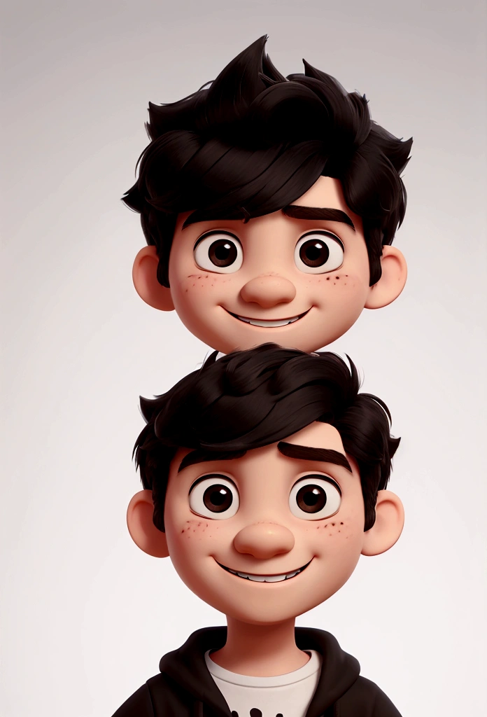 white Young boy, medium stray black hair, Goatee, round face, smiling , chibi style , cartoon
