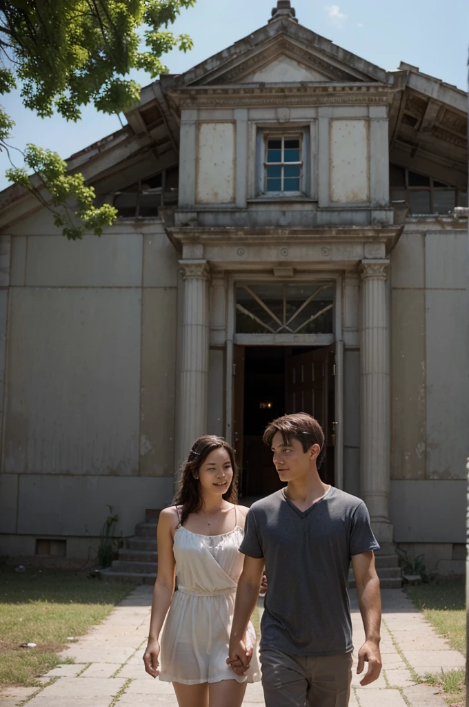 Doruk stops in front of an old, abandoned building. A faint light inside symbolizes memories of the past. Doruk remembers happy moments with a young woman (his ex-lover). They walk hand in hand in a park on a beautiful summer day.