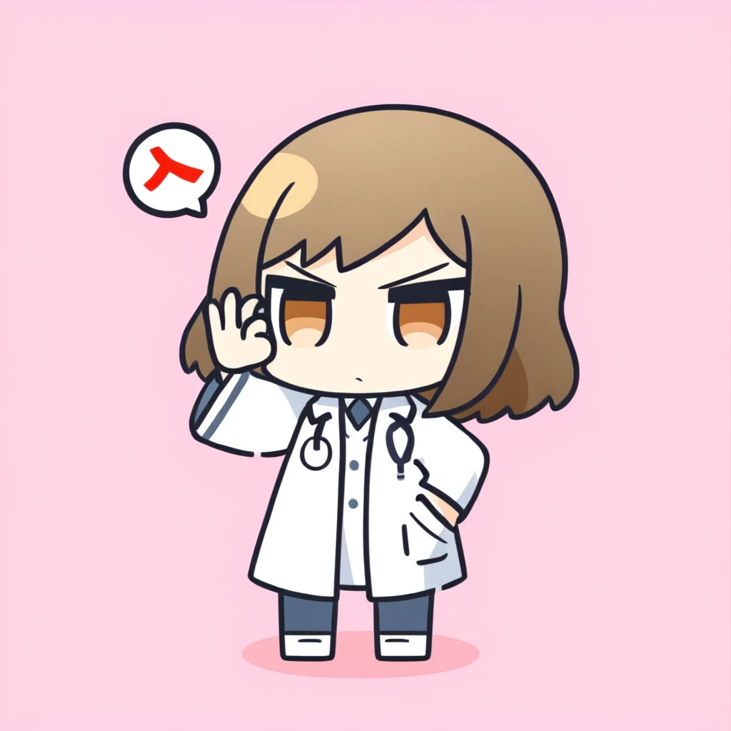 cute, chibi, doctor girl, holding a stop sigh, serious