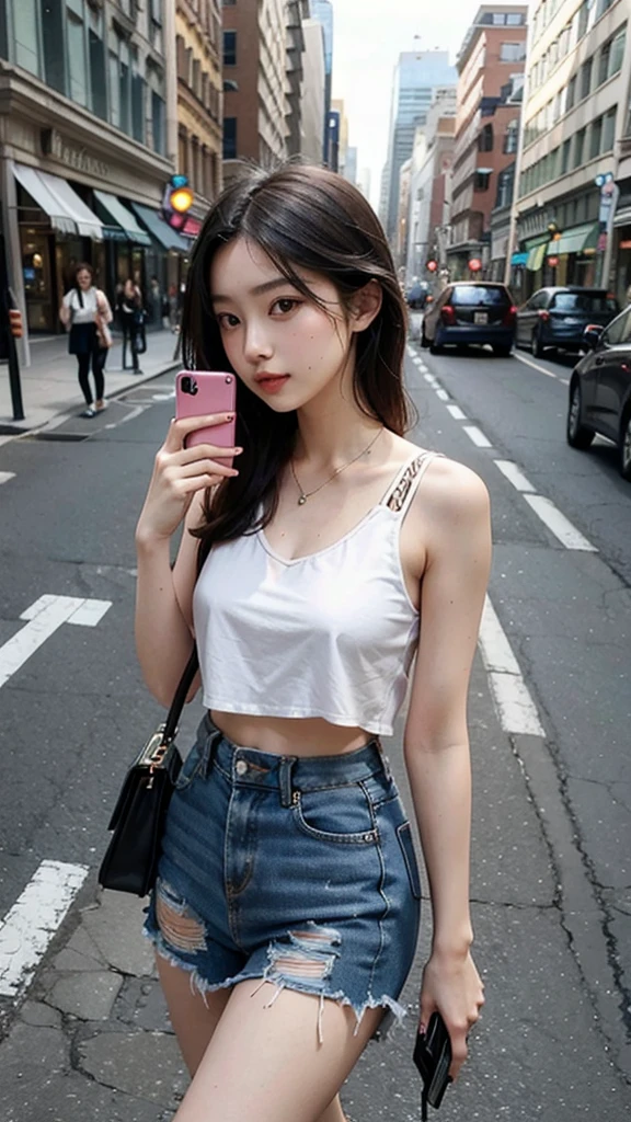 1 girl, Tokyo street, night, cityscape, city lights, upper body, close-up, smile, (8k, RAW photo, top quality, masterpiece: 1.2), (real, photoreal: 1.37), micro mini skirt, muscular