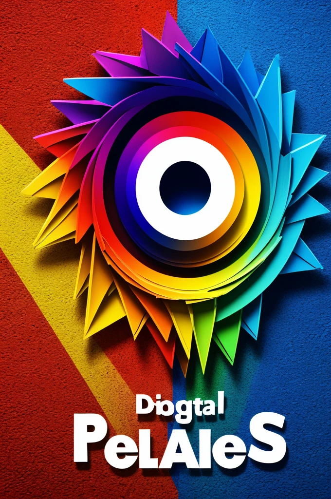 Create a logo that says digital art with the following colors: blue, yellow,Red and white