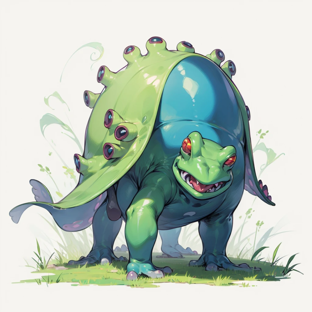 (Random Evolution, big frog mixed octapus), full body version, (Has fangs), full white colour skins, (his eyes are blind), (Grassroots), no background
