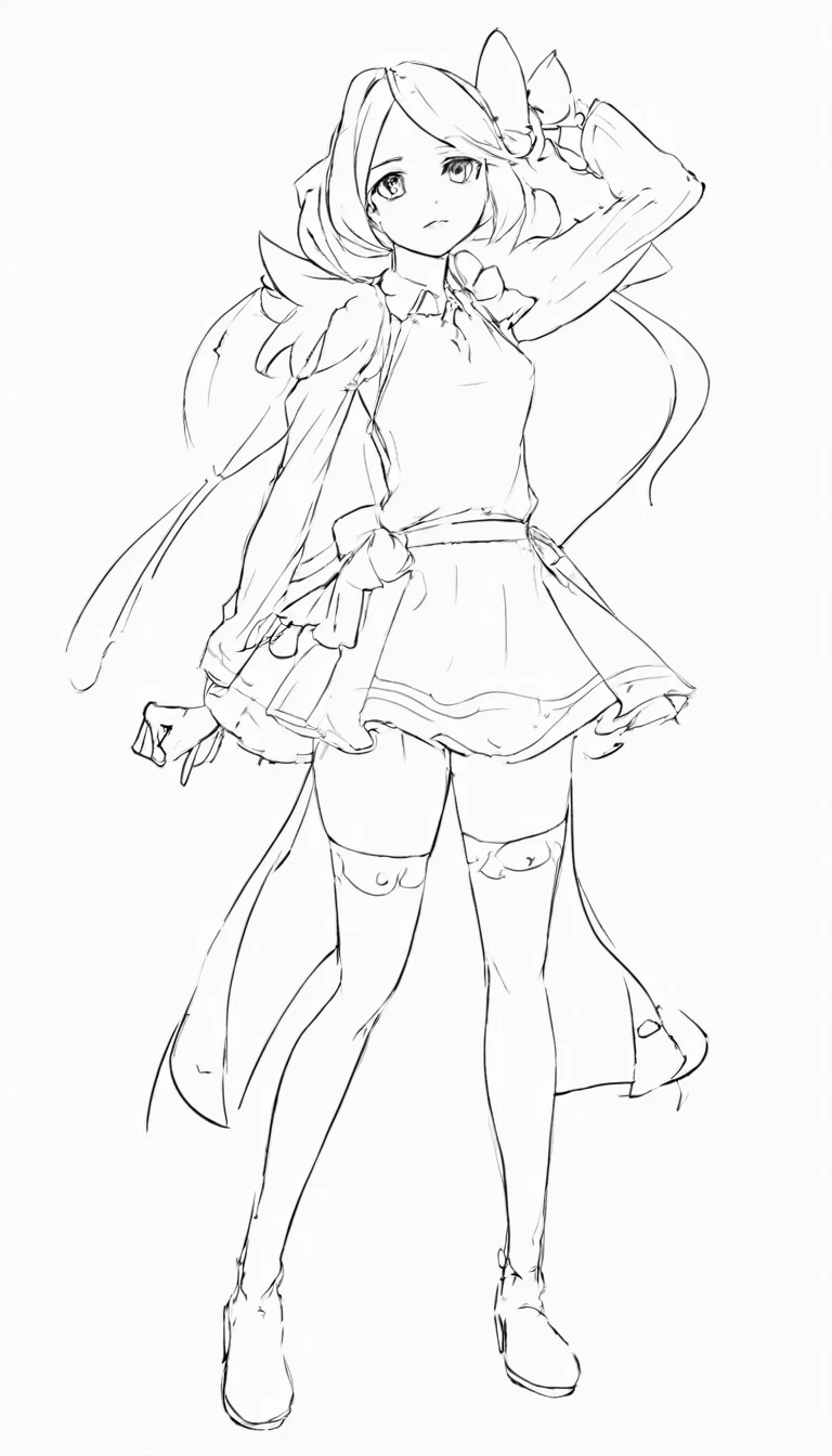 black and white, line art, no shading, full body, live2D character, coloring book style, sketch,ink drawing, outlines