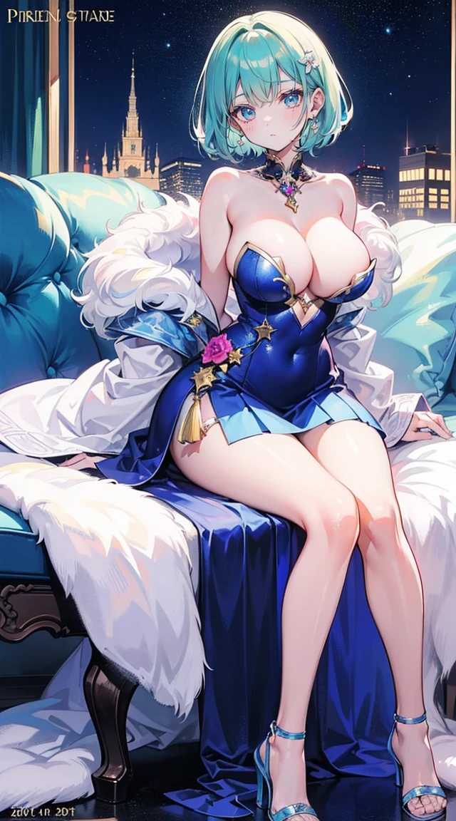 beautiful woman,smile,(light green short hair),nobility,(princess),blue student,Tall figure,((Strapless dress)),low skirt,(Star evening dress),ta skirt,Show your legs,Crystal heels,red carpet,prom website,(nobility),(titsใหญ่),((fluffy fur)),(2 young women ,beautiful woman),(20 year old girl),big breasts,Big tits,tits,rift, visible chest, Show your breasts, open chest,((bare breast:1.37)), ฉันเห็นtitsโป่งพ,(large areolae:1.4,pink,titsมองเห็นได้ชัดเจน..)