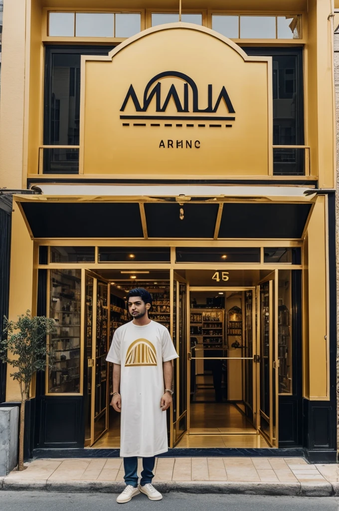 Logo with the Amalya Store clothing brand with golden colors and a generic item of clothing