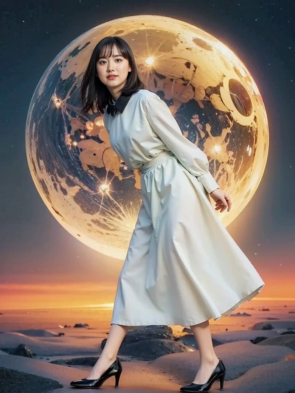 Masterpiece, Top Quality, Illustration, Super Detailed, Finely Detailed, High Resolution, 8K Wallpaper, Perfect Dynamic Composition, Beautiful Detailed Eyes, Inside the Galaxy, Floating in Outer Space, ****ta, Chinese Clothes, ( Black hair 1.2), (huge breasts: 1.1), cleavage, nice pose, sneers, outer space, 18 year old girl, nice, (cute: 1.3), (beautiful: 1.5), sexy looking at camera shot, sideways glance, glare, moody, downer, cool, boyish, looking sleepy, smile, portrait, gothic makeup,