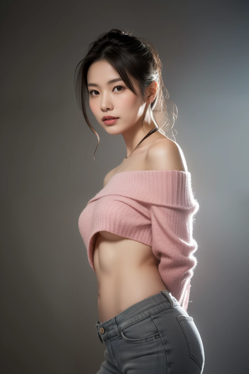 ((1girl)), in naked,  pose at indoor location, makeup with glossy lip, small breasts, necklace, (naked with scarf:1.4), various angle, ((face focus)), 22 years old, Beautiful Korean Girl,  ((indoor location)), realistic light, ((spread leg)) pose, (nsfw:1.4), Bokeh, ((pubic hair pussy)), model body, slim, small hips