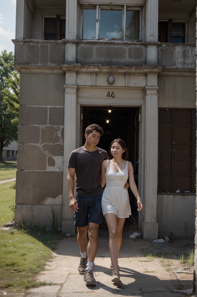 Doruk stops in front of an old, abandoned building. A faint light inside symbolizes memories of the past. Doruk remembers happy moments with a young woman (his ex-lover). They walk hand in hand in a park on a beautiful summer day.