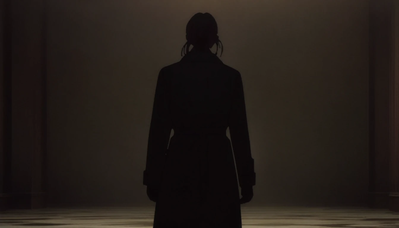 chainsaw man, 1girl, anime screencap, official art, black trench coat, standing, masterpiece, best quality, newest, recent