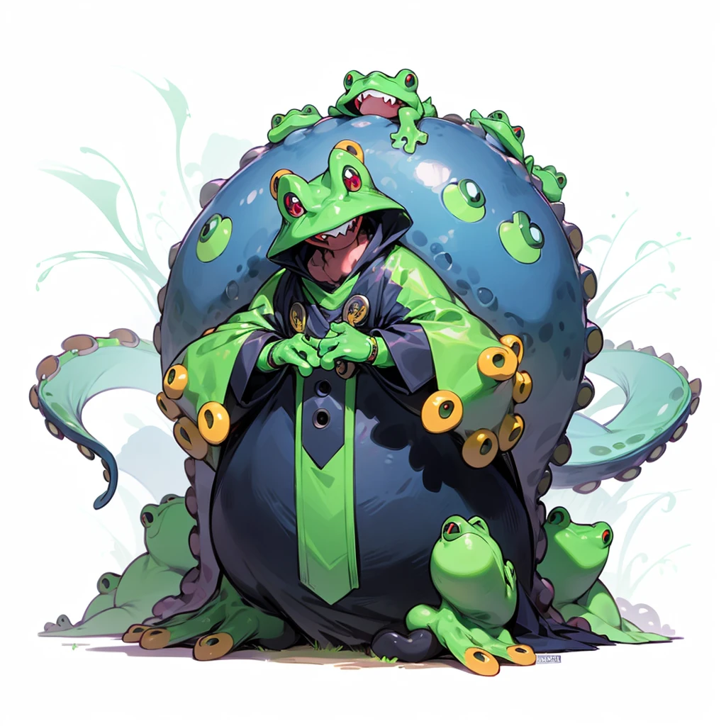 (Random Evolution, big frog mixed octapus), full body version, (Has fangs), full white colour skins, (his eyes are blind), (Grassroots), no background