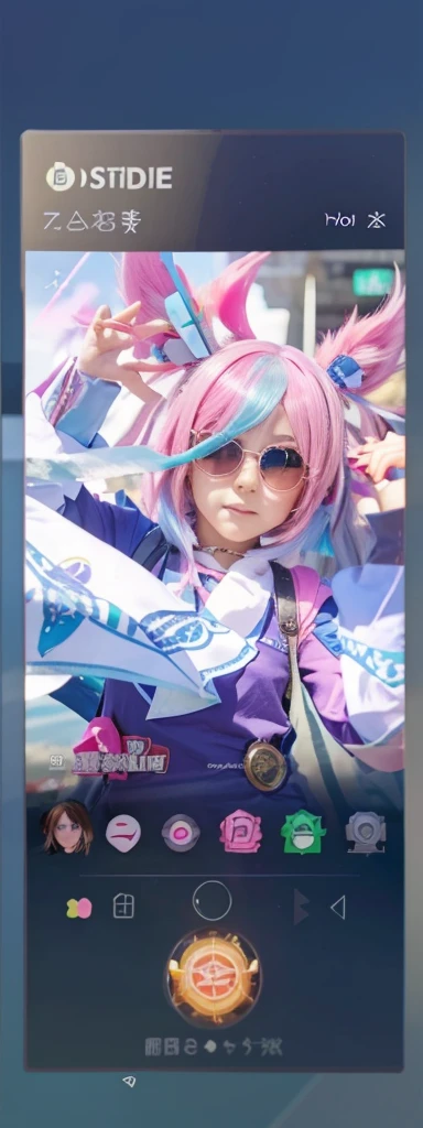 Cute anime girl, Realistic Anime ??? cute girl, change from mobile legend, green eyes with sunglasses, pink hair, aspirant theme, realistis, best Quality.