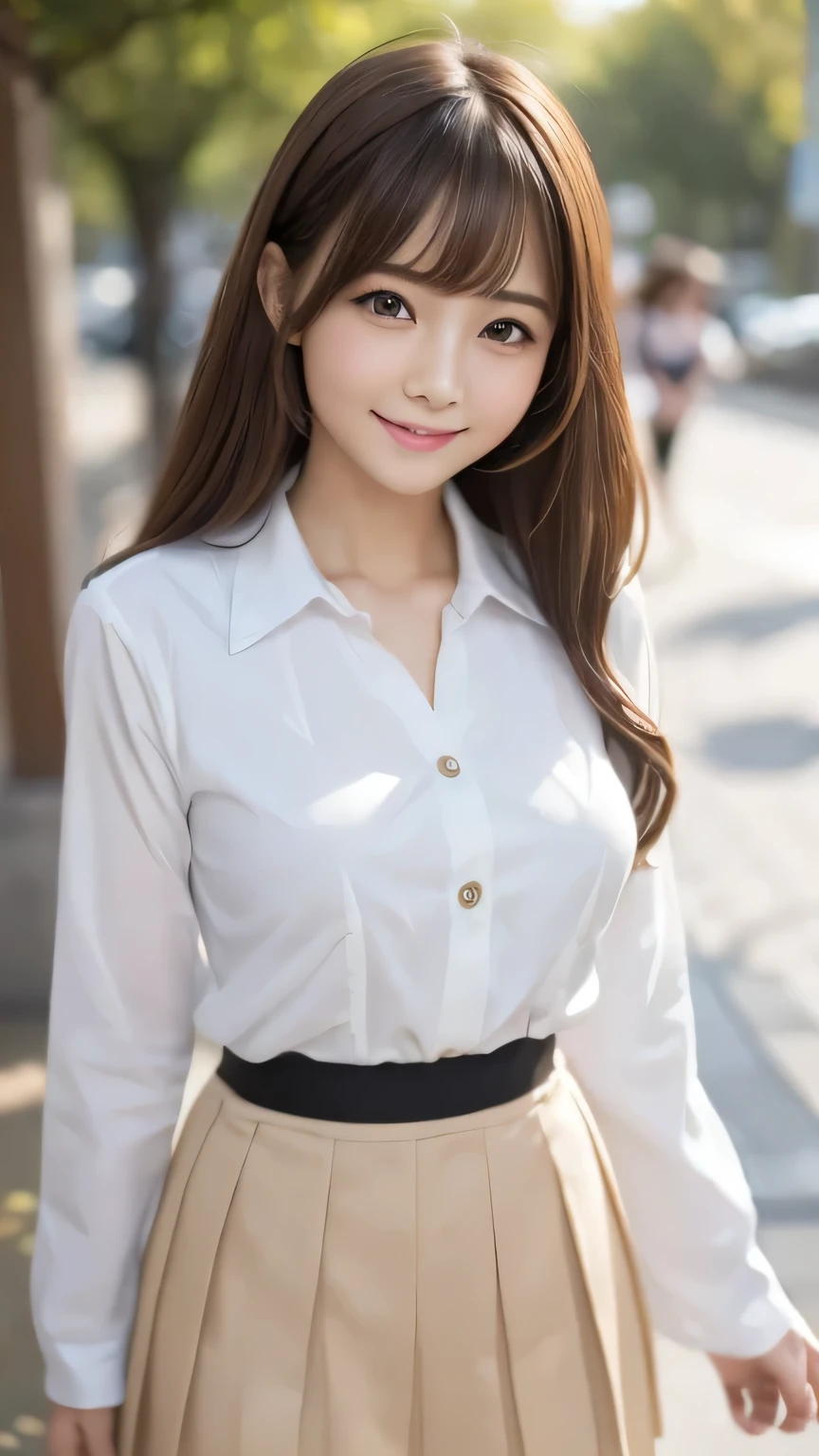 brightexpression、Realistic:1.32、Highest quality、Ultra-high resolution、Most beautiful Japanese girl photos、Cute and beautiful facial details、Small face、Beautiful bangs、14 years old、Shine, fair, Shine Skin、Hair gets tangled in the face、(girl1Only people:1.3)、Bangs that reach down to the face、bangs、Hair between the eyes、Attractive brown silky hair、bright、Her clear eyes shine charmingly.、Cute pose、Highest quality、Confused、((The cutest girl in the world))、Japanese、((Summer uniforms for students:1.3))、(High waist pleated skirt)、Newest Brands、(Half Side Up:1.3)、(Thin ribbon)、Nice and cute、An innocent smile、nice smile、Cleavage、(Large Breasts:1.3)、(Pose cutely:1.3)、Brown Hair、Narrow waist、Beautiful eyes in every detail、View your audience、Upper Body、Face close-up、Front view、