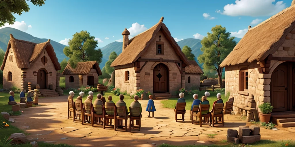 The saint stood in the centre of the village and addressed the villagers present there, who were listening attentively.8k