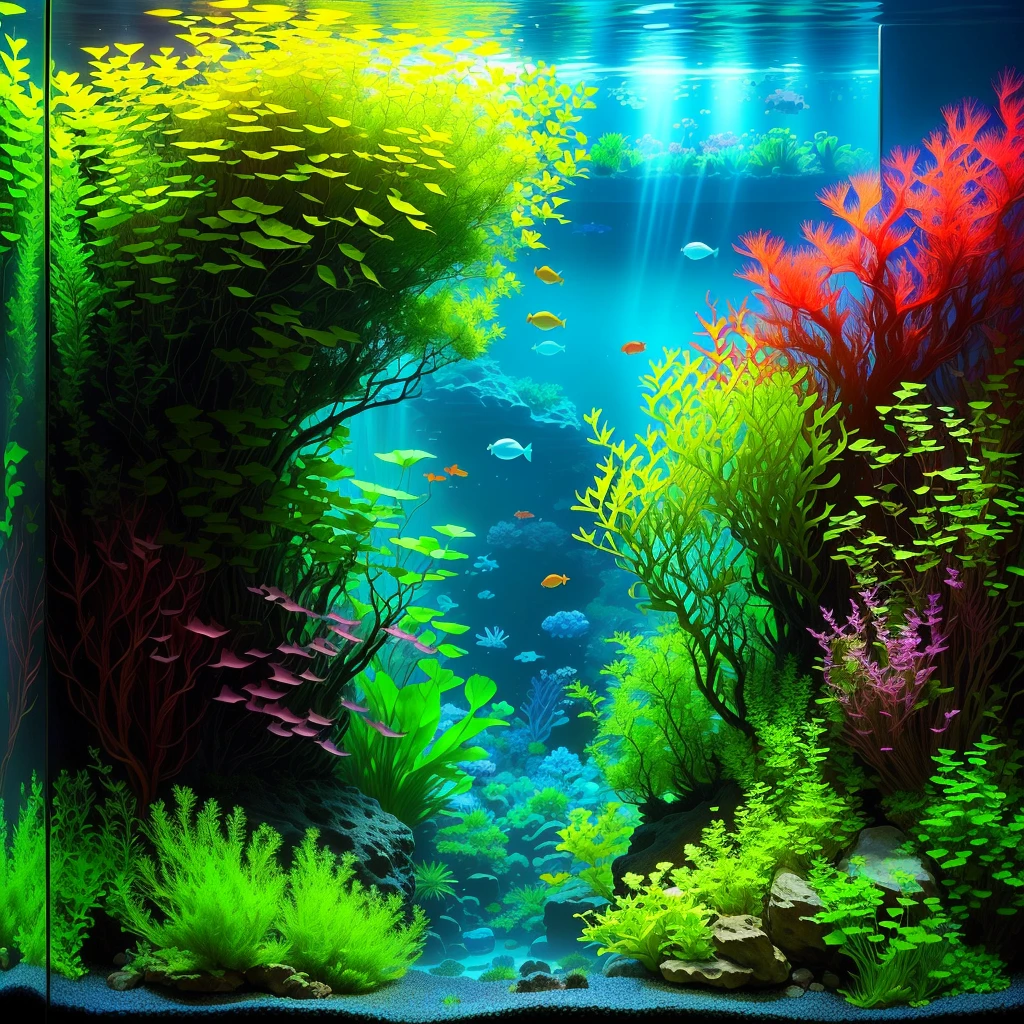 there is a Aquarium with plants and rocks in it, overgrown with aquatic plants, aquatic plants, colorful picturesque environment, aquatic plants, underwater plants, Iwagumi Waterscape, Aquarium life, Aquarium, beautiful environment, lush, deep vivid colors, underwater landscape, incredible depth, closeup cinematic water scene, Summer 2016, Aquarium