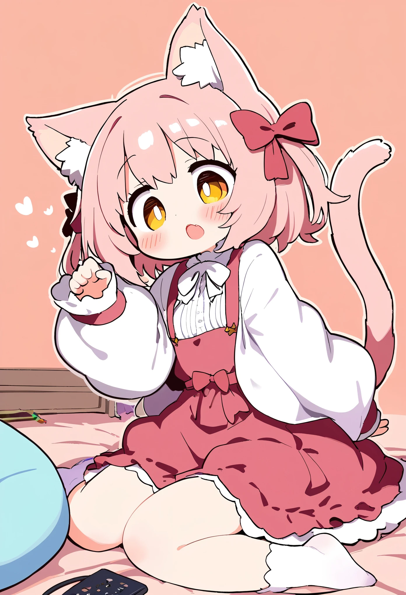 1girl, 🎀, cat ears, cat tail