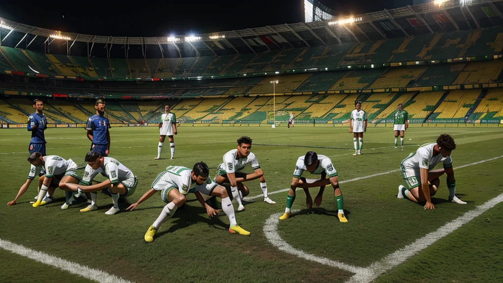 Enslaved population wearing the uniform of the Brazilian football team. slaves. Chained 