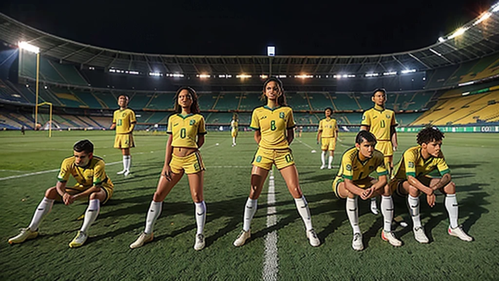 Enslaved population wearing the uniform of the Brazilian football team. slaves. Chained
