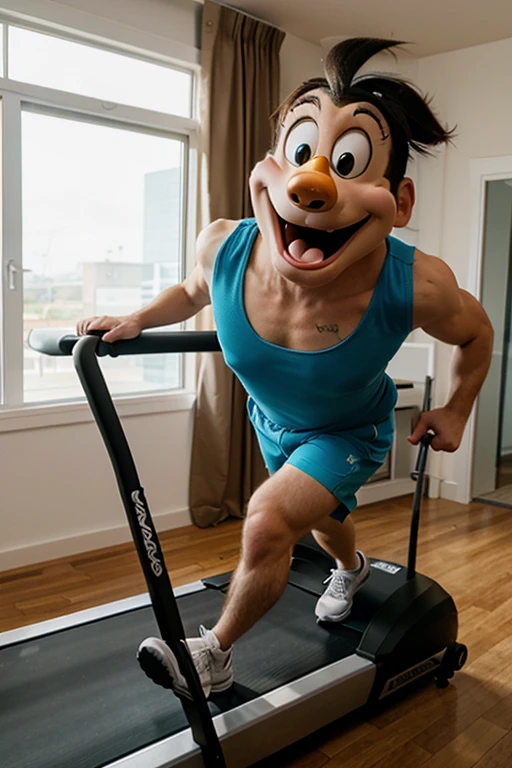 Cartoon character Goofy, on the treadmill