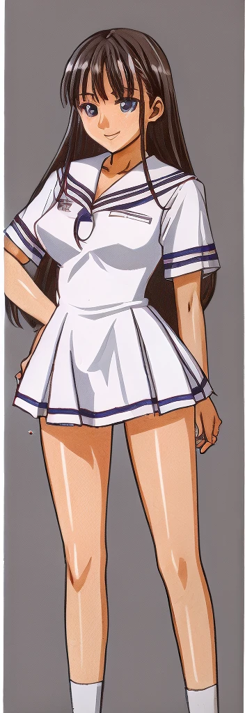 Mizushima Asa, a girl with big breasts and beautiful legs, stands in a miniskirt uniform.。