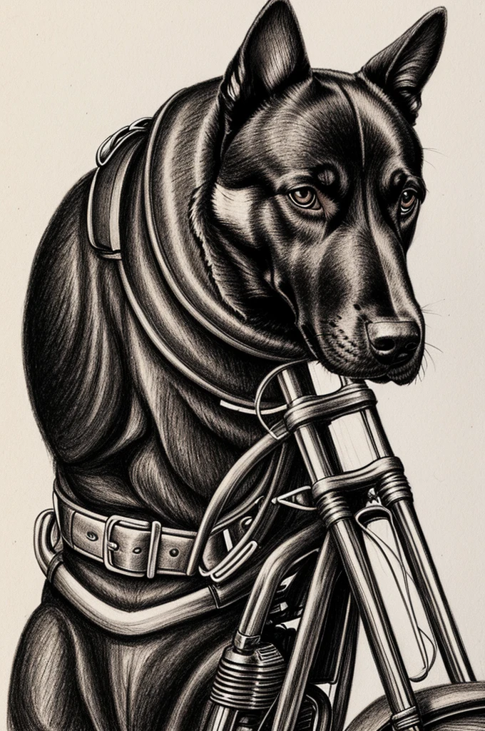 Dog in biker suit drawing