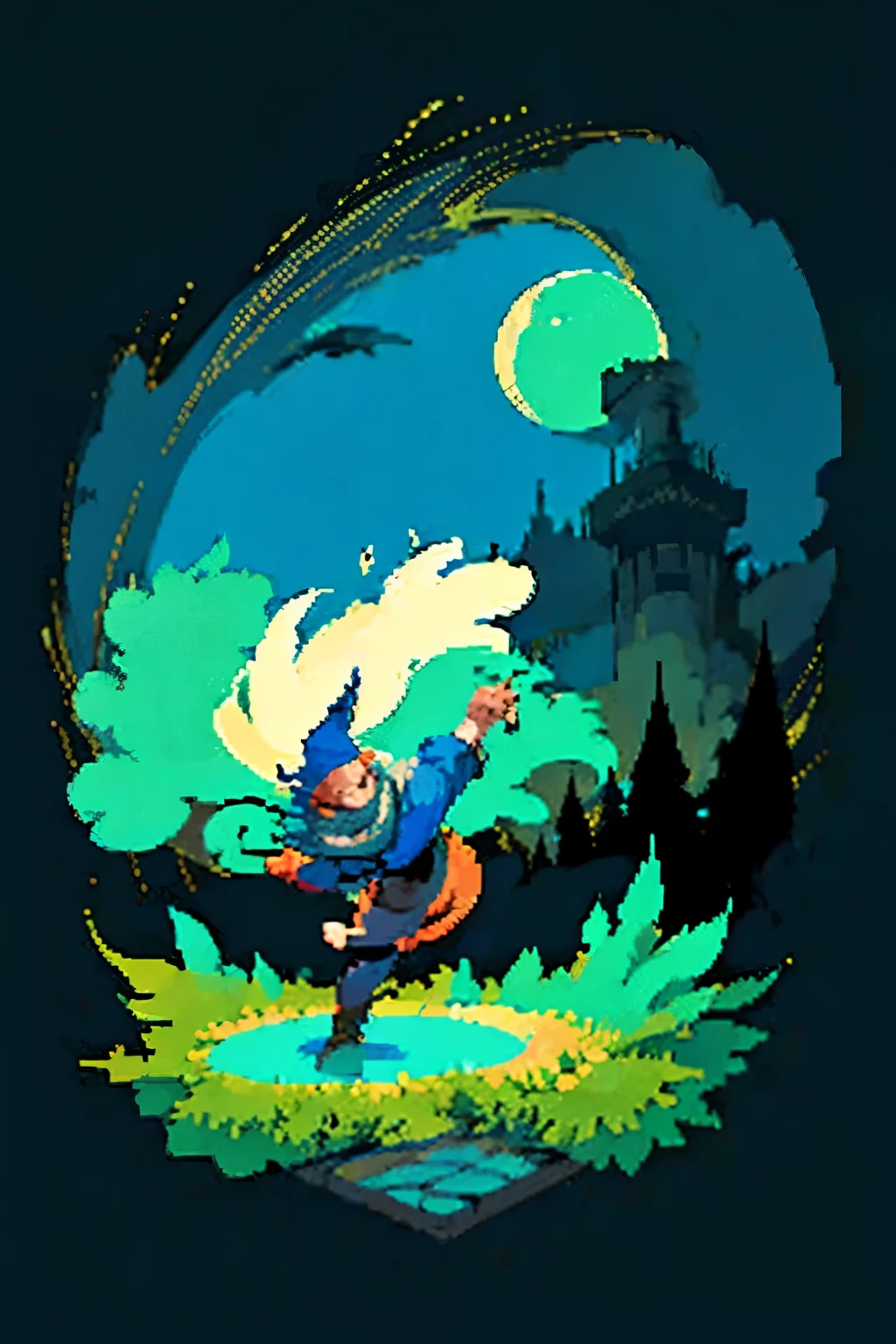((best quality)), ((masterpiece)), (detailed),A wizard dancing, in a forest, night, midnight