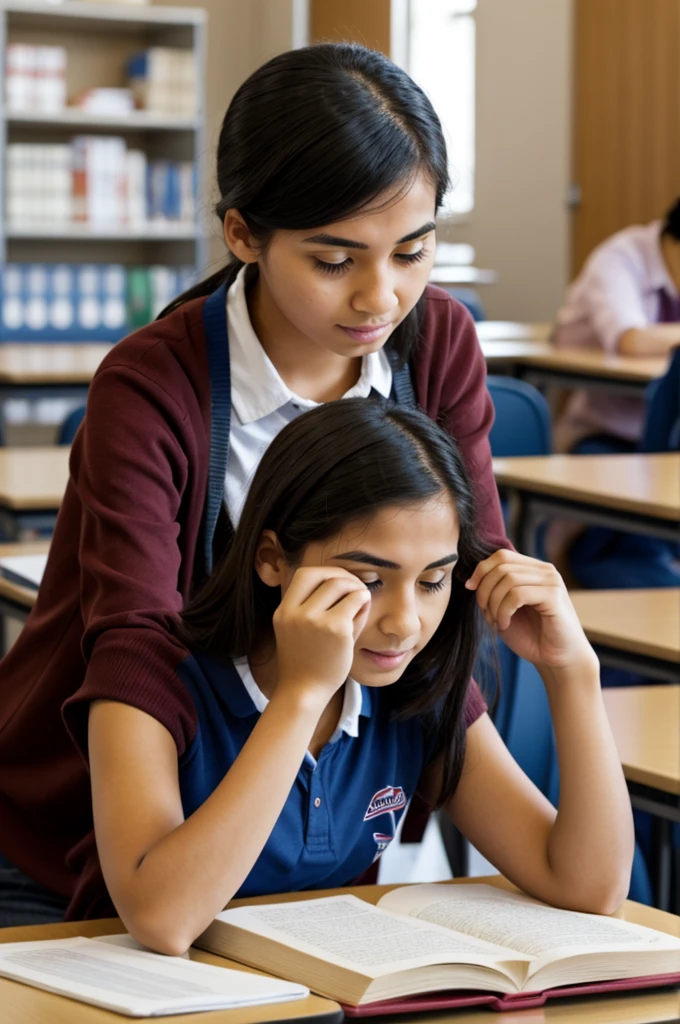 female teacher and male student, in class, in close position