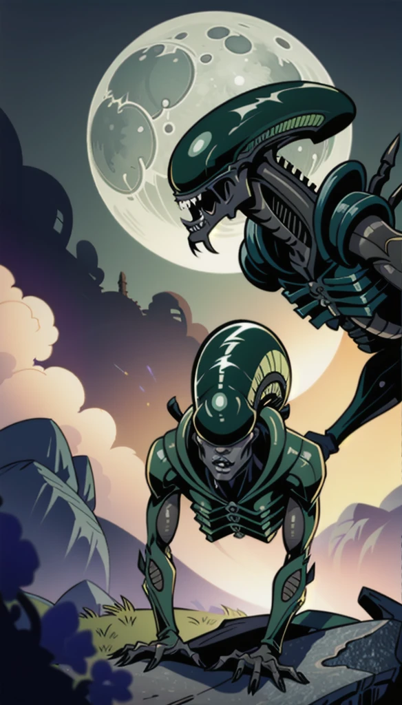 (cowboy shot),  sfw, (masterpiece), (best quality:1.0), (ultra highres:1.0), detailed eyes
BREAK
xeno, monster, sharp teeth, science fiction, quadra ped, tail, down on all fours, dog like, symmetrical, sharp teeth, facing viewer, upper body
green blood, acid
BREAK
(forest, moonlight, gorgeous view)