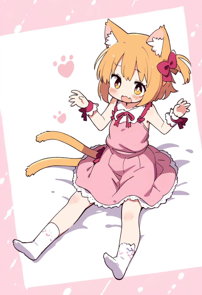 1girl, 🎀, cat ears, cat tail