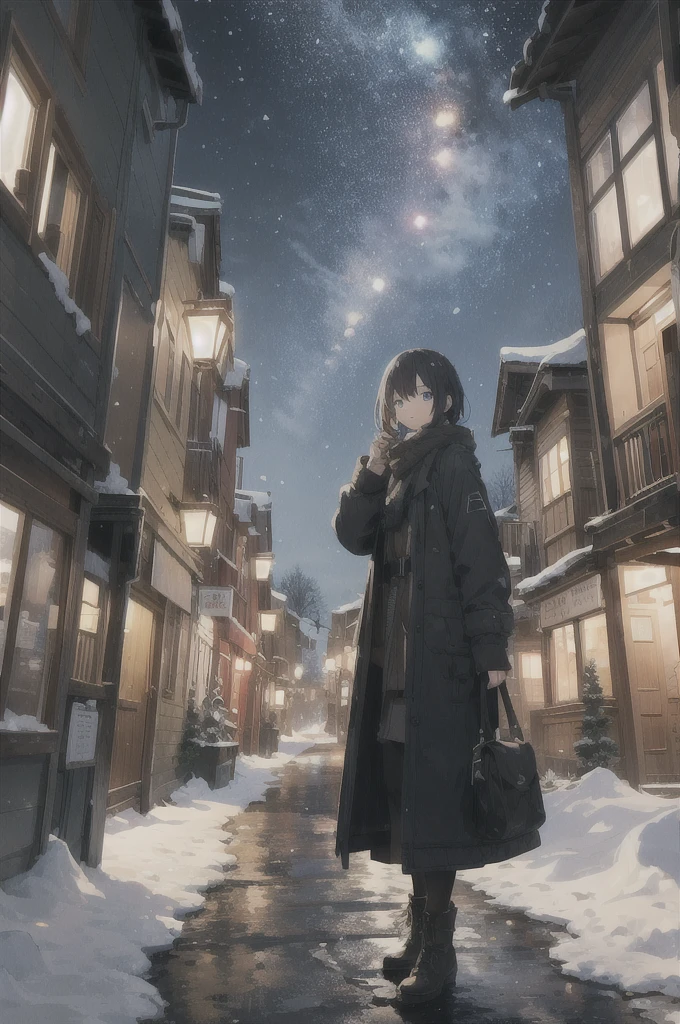 absurd, high resolution, ultra detailed
TO BREAK
Project an image with a fisheye lens effect, capturing a wide field of view with a distinct, curved perspective.
TO BREAK
, Capture a path in the city, with snow, dappled night light, and a sense of tranquility and beauty.
TO BREAK
depth, emotion, and a stunning visual impact.