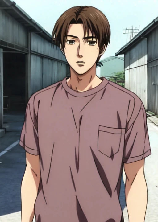 takumi_fujiwara, 1boy, solo, brown hair, shirt, looking at viewer right and left view 