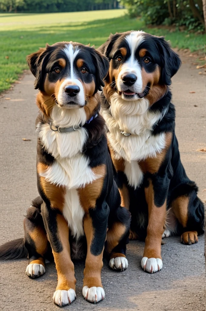 The mix between a Grandanese dog and a Bernese mountain dog