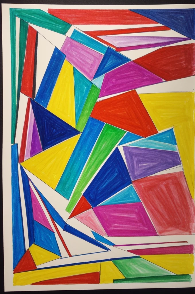 Make a formal work of art. The art should only contain colors, shape, lines and other visual elements, without any recognizable representations of things. Make it simple for a