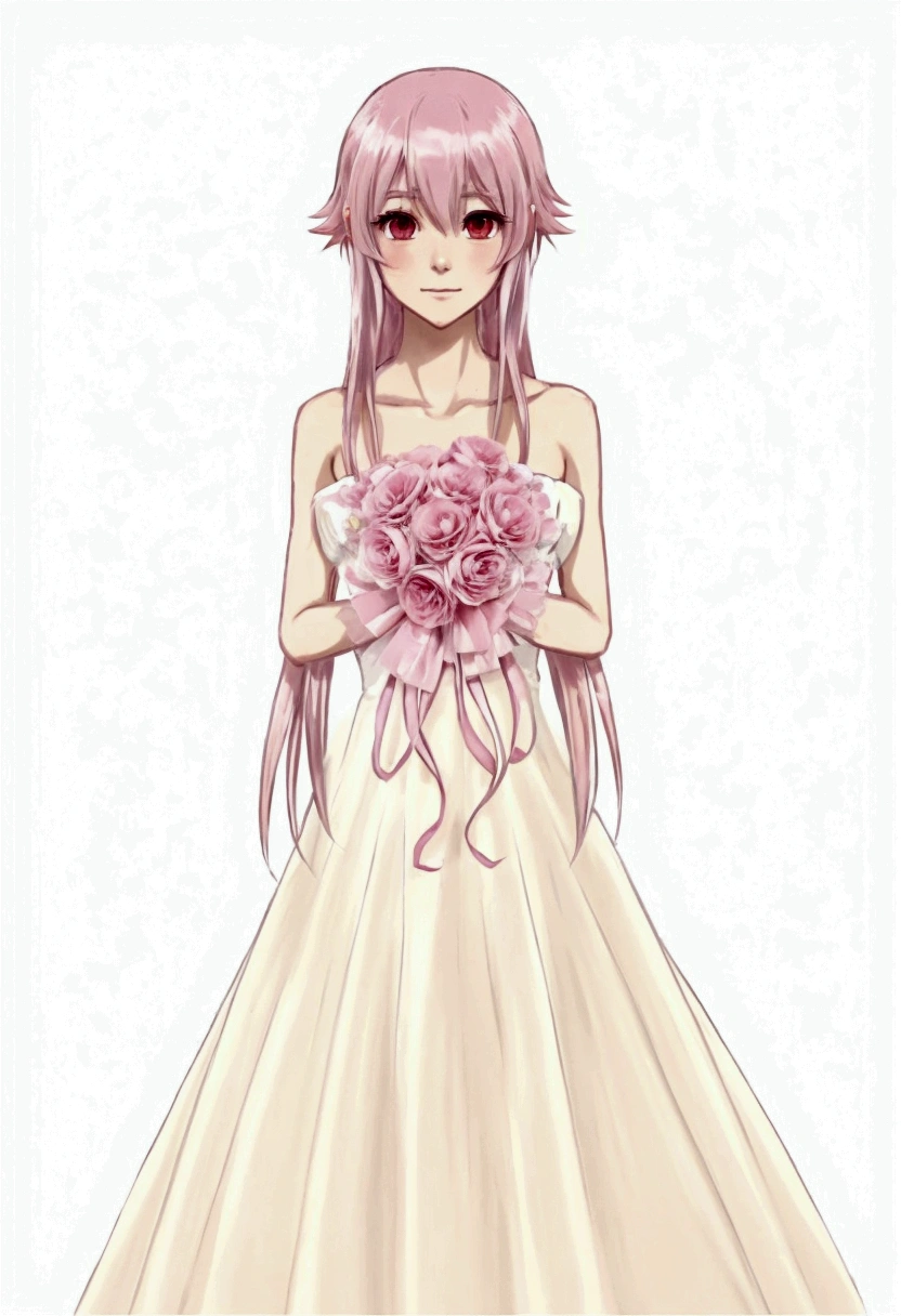 anime girl in a wedding dress with a bouquet of flowers, ethereal flowerpunk, made with anime painter studio, !!full body portrait!!, gasai yuno, cute anime waifu in a nice dress, loli in dress, anime princess, anime goddess, inspired by Yuki Ogura, gasai yuno as a princess, anime barbie in white, beautiful anime style, anime styled