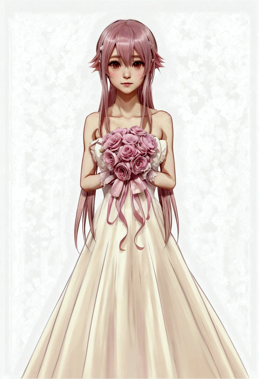 anime girl in a wedding dress with a bouquet of flowers, ethereal flowerpunk, made with anime painter studio, !!full body portrait!!, gasai yuno, cute anime waifu in a nice dress, loli in dress, anime princess, anime goddess, inspired by Yuki Ogura, gasai yuno as a princess, anime barbie in white, beautiful anime style, anime styled