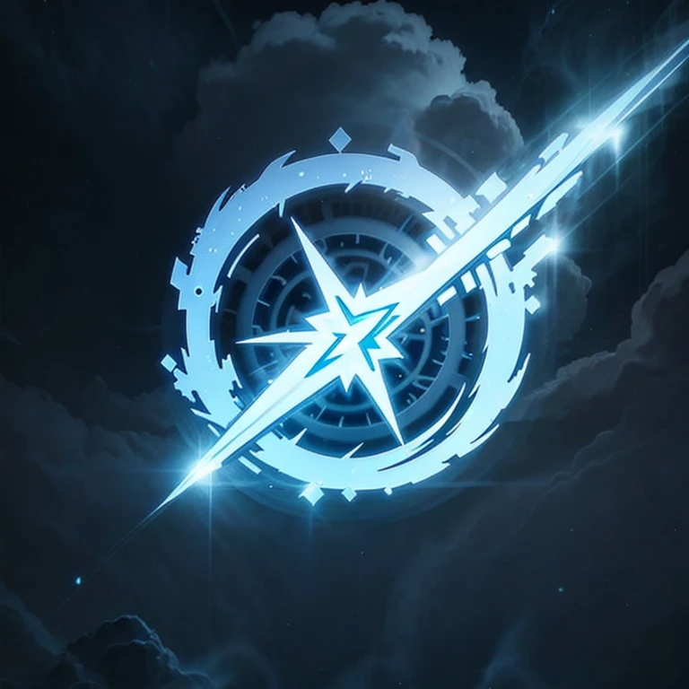 a logo using a thunder design, a highlighted ray, lightning cutting through everything, very simple for a lightning faction in an RPG world, thunder emblem, only light blue color, hectic, frantic, posh, high qualiy, com fundo branco