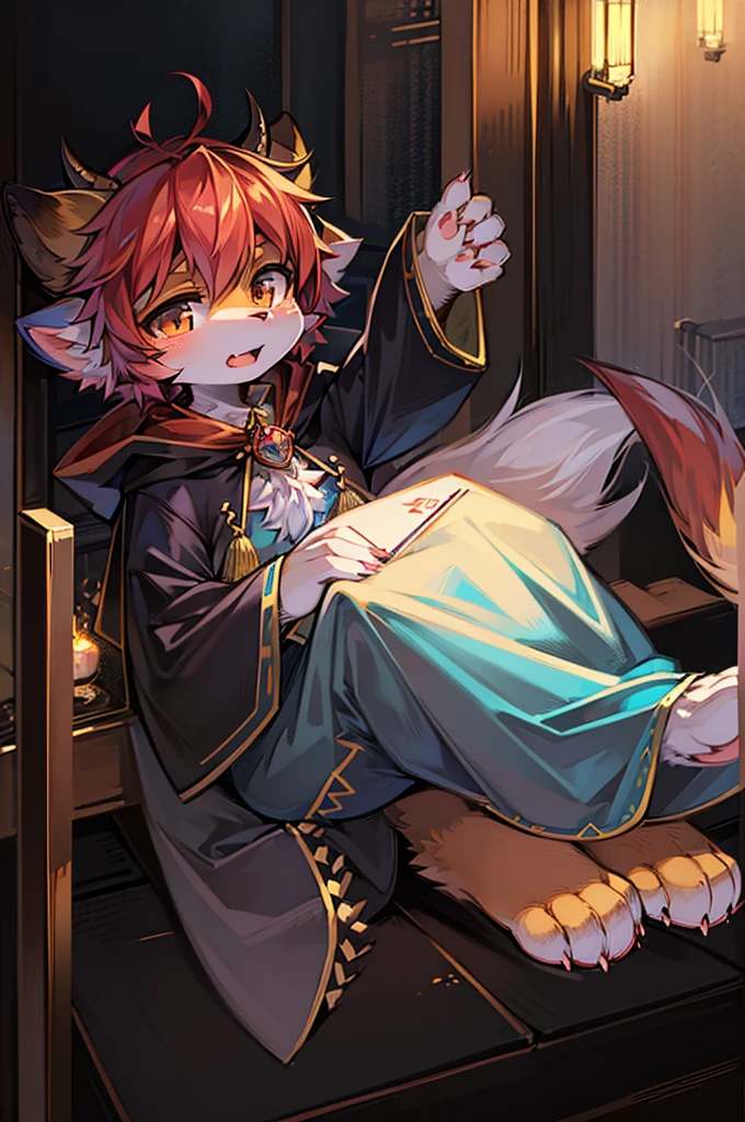 a drawing of a cat with horns and a cape, a pastel by Kamagurka, pixiv, furry art, furry fursona, fursona art, fursona!!!!, fursona commission, fursona furry art commission, furry character, furry furaffinity, furry art!!!, female fursona, sora as a cat, furaffinity fursona