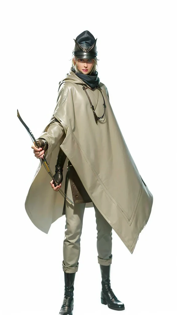 (male character), (extra long, flowing, blond-colored hair), (heterochromia), (left eye: blue), (right eye: brown), (black leather coat), (black shirt), (archery gloves), (black trousers), (black scarf), (illustration), (ultra-detailed), (realistic), (highres), (portrait), (mysterious lighting), (vivid colors) (mage) (fighter) (cold light)