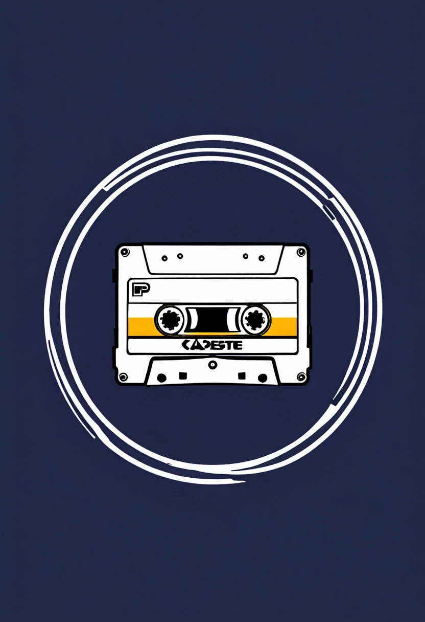 Logo with a P centered in a circle with a background referencing cassette tapes