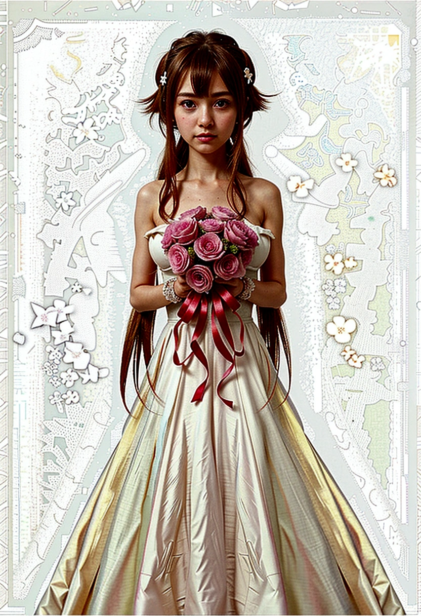 anime girl in a wedding dress with a bouquet of flowers, ethereal flowerpunk, made with anime painter studio, !!full body portrait!!, gasai yuno, cute anime waifu in a nice dress, loli in dress, anime princess, anime goddess, inspired by Yuki Ogura, gasai yuno as a princess, anime barbie in white, beautiful anime style, anime styled