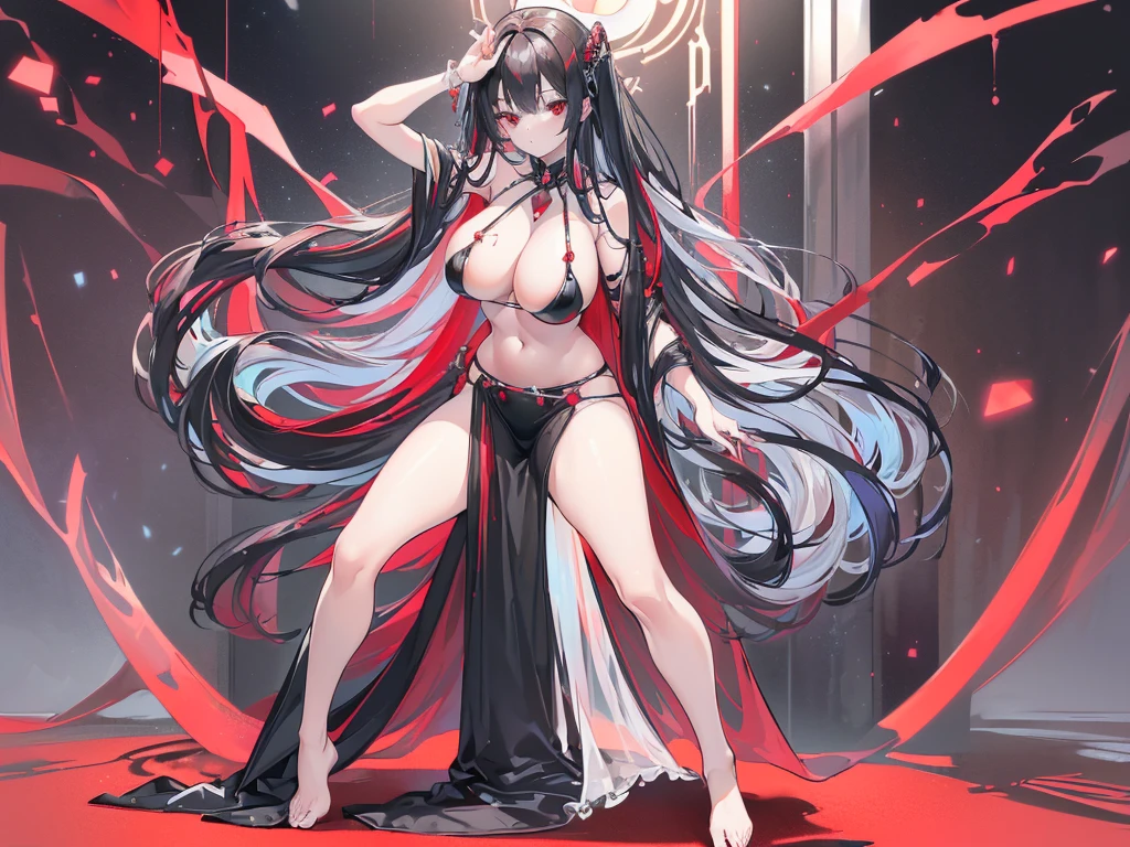(Exquisite eyes),(Clear and beautiful eyes:1.61),masterpiece, ung girl,(Black clothes and some red gems), Black long hair, (She has a huge red gem on her chest), Good Hand,((The Havoc of StarCraft)),full-body shot,Fighting Stance,(Red Eyes:1.466),short and small,(Very big 5),(Pretty Face),(full-body shot:1.33),Beautiful hands