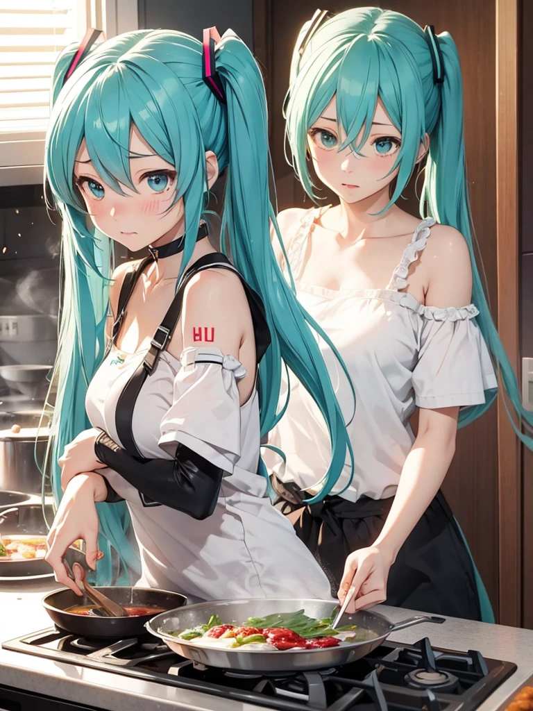 NSFW,miku hatsune,cafeteria,kitchin,Apron on top naked,back,red blush,glass,tableware,vaginal,sex,