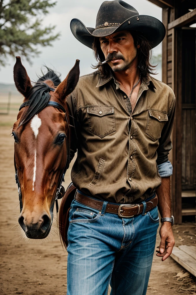 Smoking cowboy horse