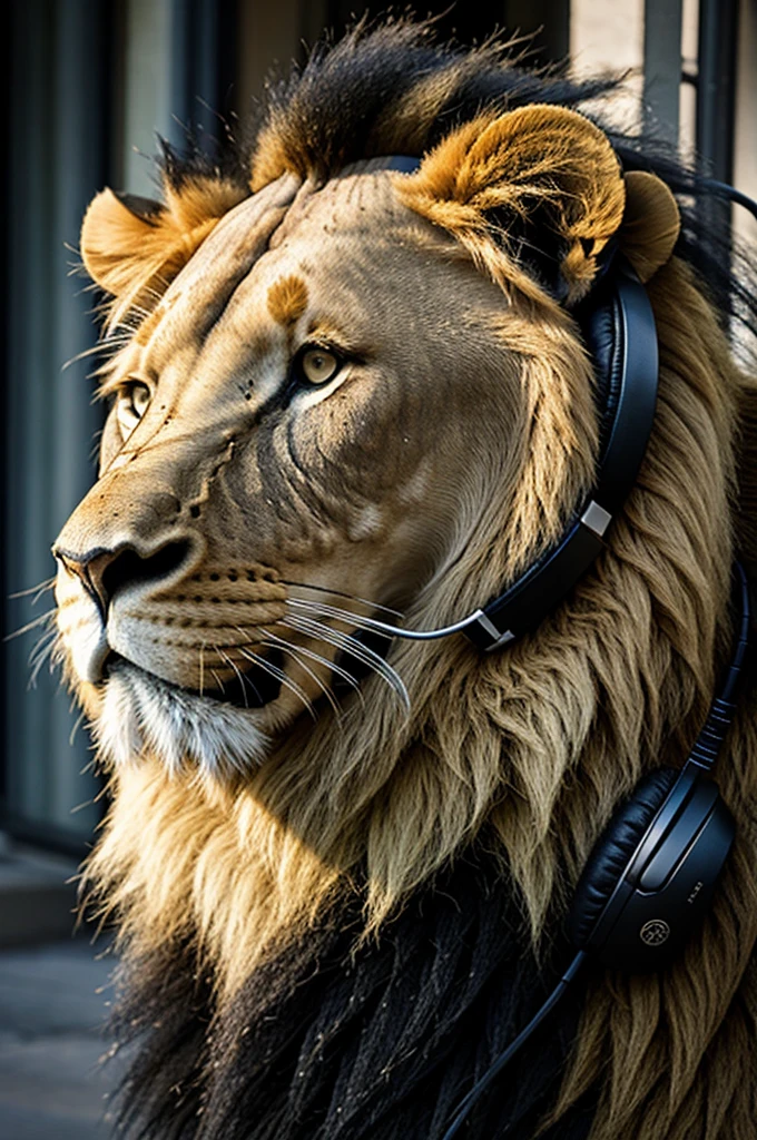 Lion with headphones