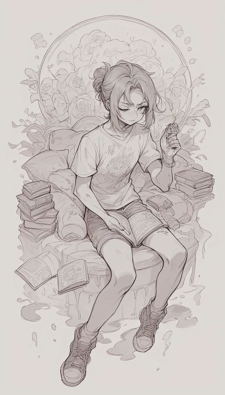 black and white, line art, no shading, full body, live2D character, coloring book style, sketch,ink drawing, outlines