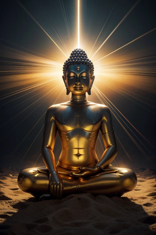 buddha enlightenment, Surrealism, Color Field painting, god rays, glowing light, UHD, 8k, UHD, 8k