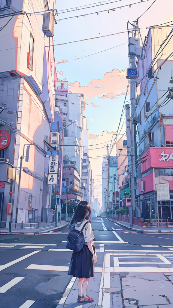 girl,Standing on a street corner in Tokyo