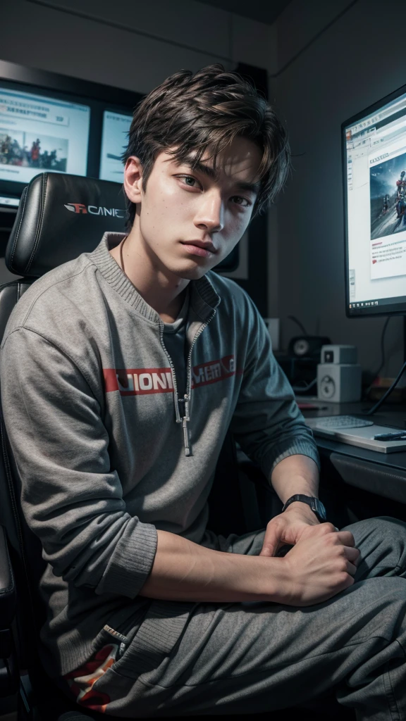 Man sitting on a gaming chair facing the camera 